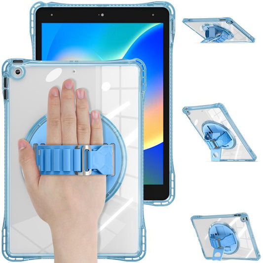 For iPad 10.2 2021 / 2020 / 2019 Rotation Grip Holder TPU Hybrid Clear PC Tablet Case(Light Blue) - iPad 10.2 Cases by buy2fix | Online Shopping UK | buy2fix