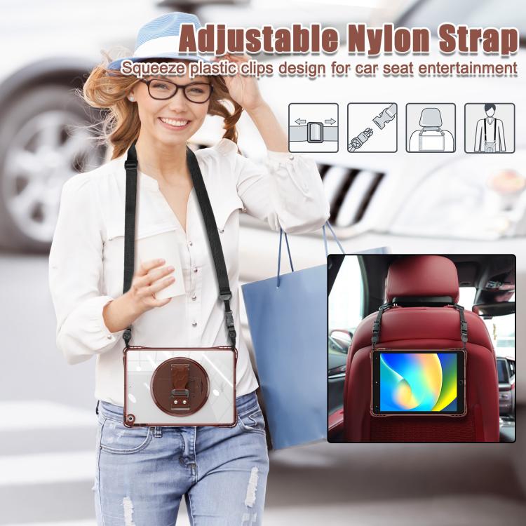 For iPad 10.2 2021 / 2020 / 2019 Rotation Grip Holder TPU Hybrid Clear PC Tablet Case(Chocolate) - iPad 10.2 Cases by buy2fix | Online Shopping UK | buy2fix