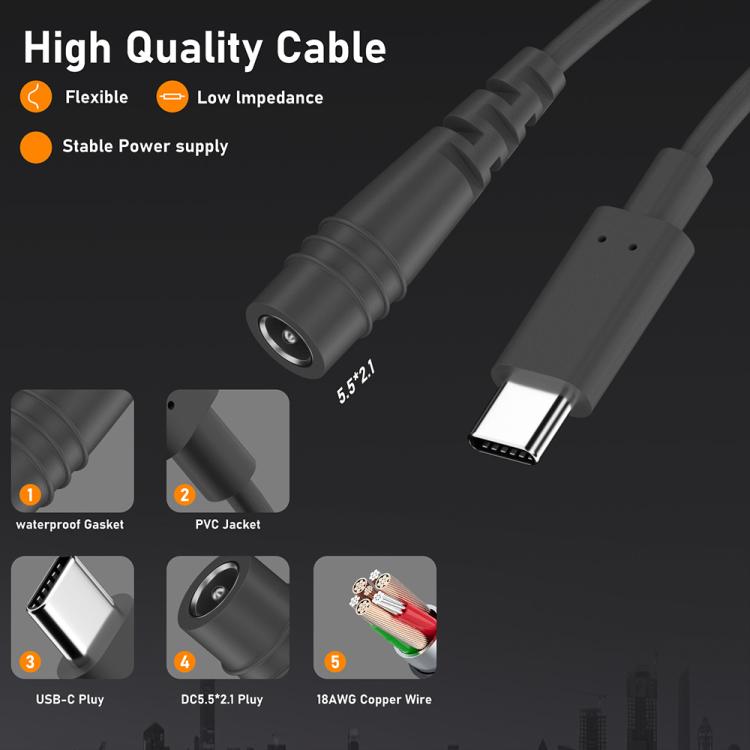 Type-C to DC 5.5x2.1mm 100W Computer Charging Adapter, Length:2m - Universal Power Adapter by buy2fix | Online Shopping UK | buy2fix
