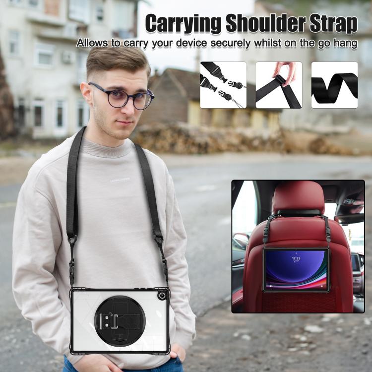 For Samsung Galaxy Tab A9+ Rotation Grip Holder TPU Hybrid Clear PC Tablet Case(Black) - Galaxy Tab A9+ by buy2fix | Online Shopping UK | buy2fix