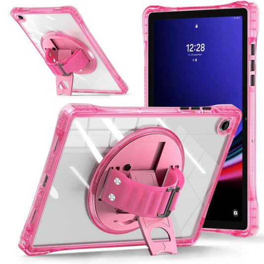For Samsung Galaxy Tab A9+ Rotation Grip Holder TPU Hybrid Clear PC Tablet Case(Red Rose) - Galaxy Tab A9+ by buy2fix | Online Shopping UK | buy2fix