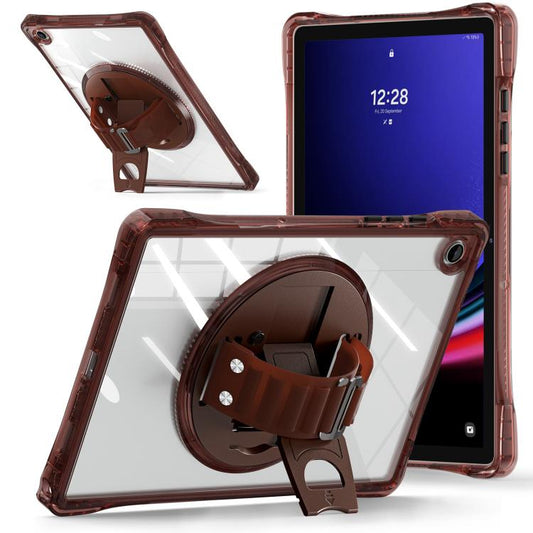 For Samsung Galaxy Tab A9+ Rotation Grip Holder TPU Hybrid Clear PC Tablet Case(Chocolate) - Galaxy Tab A9+ by buy2fix | Online Shopping UK | buy2fix