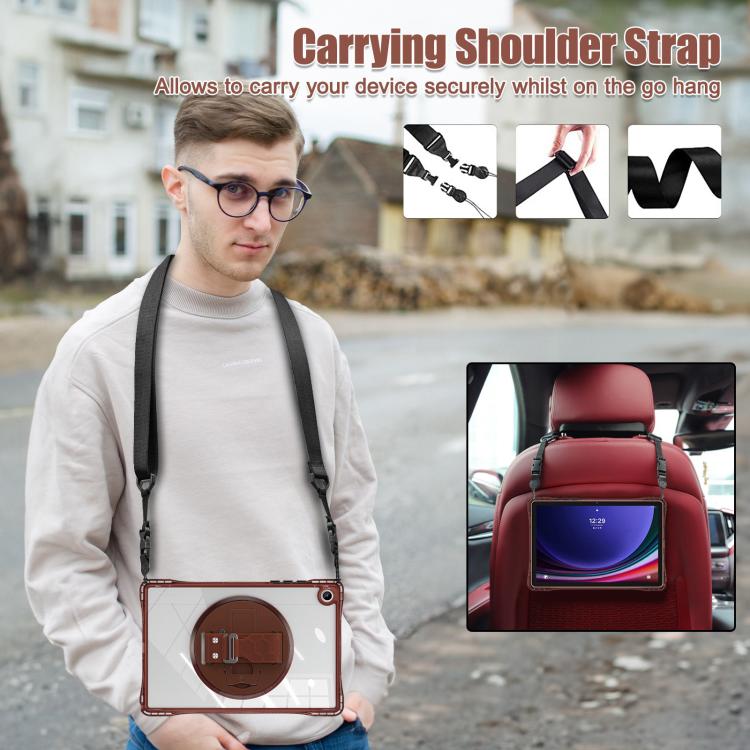 For Samsung Galaxy Tab A9+ Rotation Grip Holder TPU Hybrid Clear PC Tablet Case(Chocolate) - Galaxy Tab A9+ by buy2fix | Online Shopping UK | buy2fix