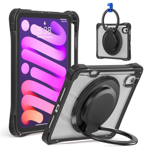 For iPad mini 2024 / mini 6 Rotation Ring Handle TPU Hybrid Clear PC Tablet Case(Black) - iPad mini 2024 Cases by buy2fix | Online Shopping UK | buy2fix
