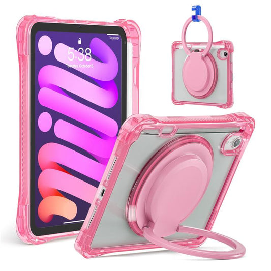 For iPad mini 2024 / mini 6 Rotation Ring Handle TPU Hybrid Clear PC Tablet Case(Red Rose) - iPad mini 2024 Cases by buy2fix | Online Shopping UK | buy2fix