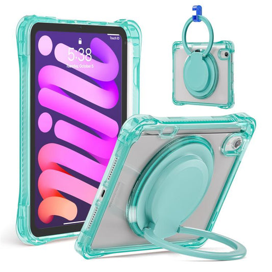 For iPad mini 2024 / mini 6 Rotation Ring Handle TPU Hybrid Clear PC Tablet Case(Light Green) - iPad mini 2024 Cases by buy2fix | Online Shopping UK | buy2fix