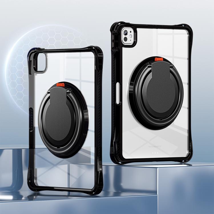 For iPad Pro 11 2024 Rotation Ring Handle TPU Hybrid Clear PC Tablet Case(Black) - iPad Pro 11 2024 Cases by buy2fix | Online Shopping UK | buy2fix