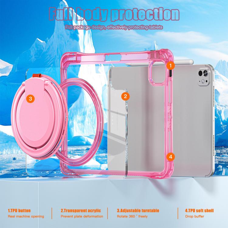 For iPad Pro 11 2024 Rotation Ring Handle TPU Hybrid Clear PC Tablet Case(Red Rose) - iPad Pro 11 2024 Cases by buy2fix | Online Shopping UK | buy2fix