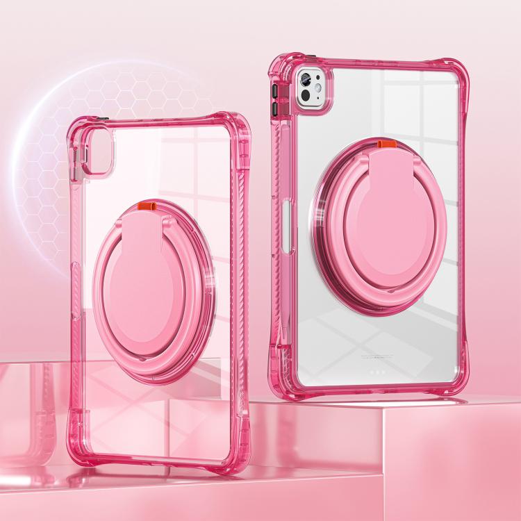 For iPad Pro 11 2024 Rotation Ring Handle TPU Hybrid Clear PC Tablet Case(Red Rose) - iPad Pro 11 2024 Cases by buy2fix | Online Shopping UK | buy2fix