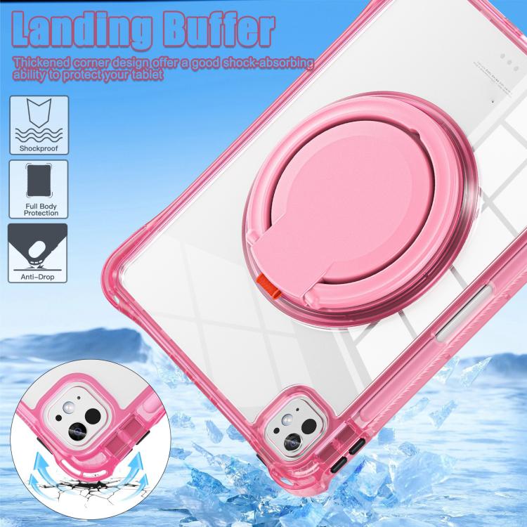 For iPad Pro 11 2024 Rotation Ring Handle TPU Hybrid Clear PC Tablet Case(Red Rose) - iPad Pro 11 2024 Cases by buy2fix | Online Shopping UK | buy2fix