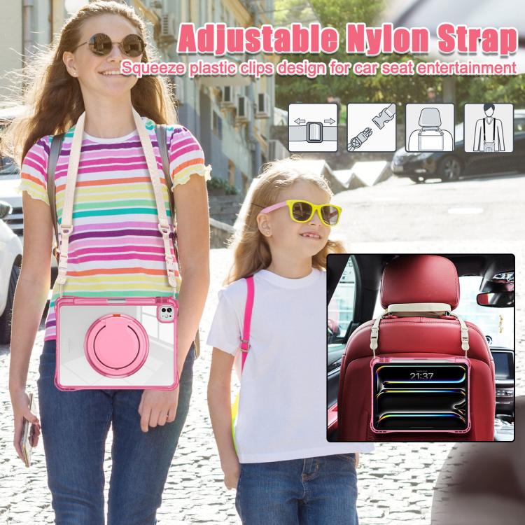 For iPad Pro 11 2024 Rotation Ring Handle TPU Hybrid Clear PC Tablet Case(Red Rose) - iPad Pro 11 2024 Cases by buy2fix | Online Shopping UK | buy2fix