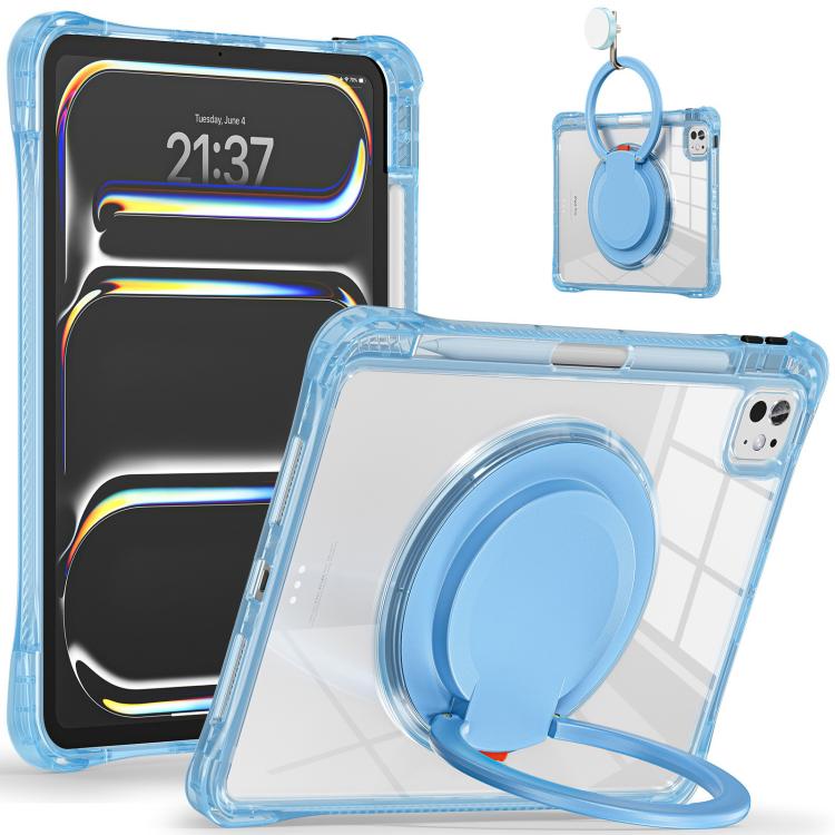 For iPad Pro 11 2024 Rotation Ring Handle TPU Hybrid Clear PC Tablet Case(Light Blue) - iPad Pro 11 2024 Cases by buy2fix | Online Shopping UK | buy2fix