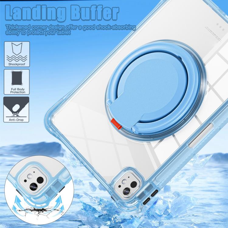 For iPad Pro 11 2024 Rotation Ring Handle TPU Hybrid Clear PC Tablet Case(Light Blue) - iPad Pro 11 2024 Cases by buy2fix | Online Shopping UK | buy2fix