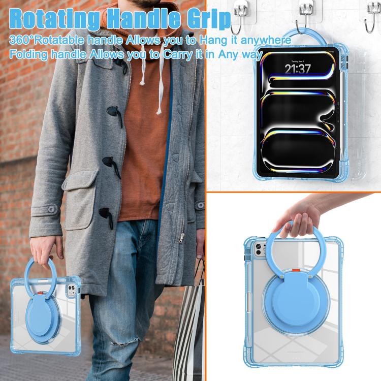 For iPad Pro 11 2024 Rotation Ring Handle TPU Hybrid Clear PC Tablet Case(Light Blue) - iPad Pro 11 2024 Cases by buy2fix | Online Shopping UK | buy2fix