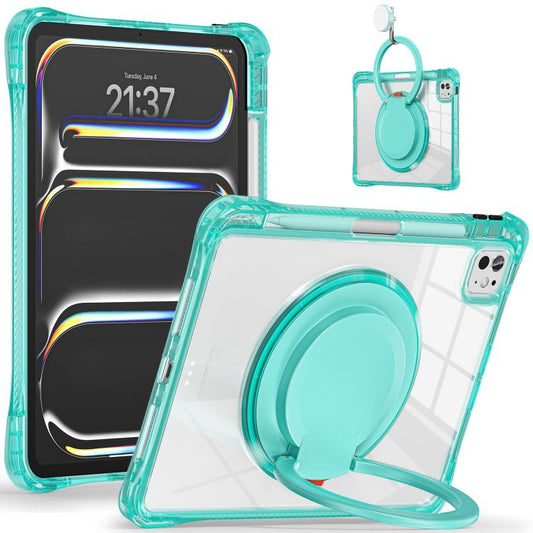 For iPad Pro 11 2024 Rotation Ring Handle TPU Hybrid Clear PC Tablet Case(Light Green) - iPad Pro 11 2024 Cases by buy2fix | Online Shopping UK | buy2fix