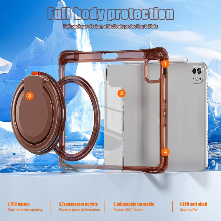 For iPad Pro 11 2024 Rotation Ring Handle TPU Hybrid Clear PC Tablet Case(Chocolate) - iPad Pro 11 2024 Cases by buy2fix | Online Shopping UK | buy2fix
