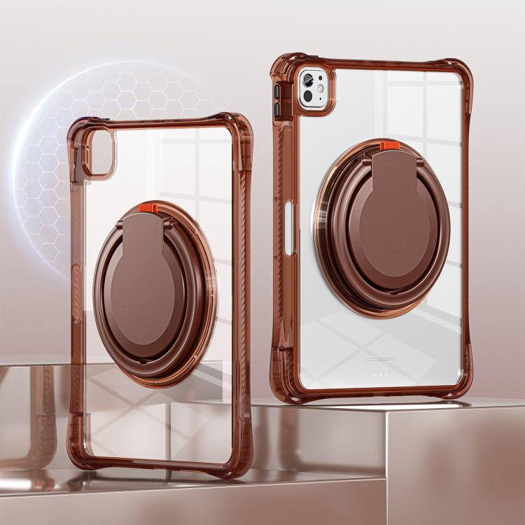 For iPad Pro 11 2024 Rotation Ring Handle TPU Hybrid Clear PC Tablet Case(Chocolate) - iPad Pro 11 2024 Cases by buy2fix | Online Shopping UK | buy2fix
