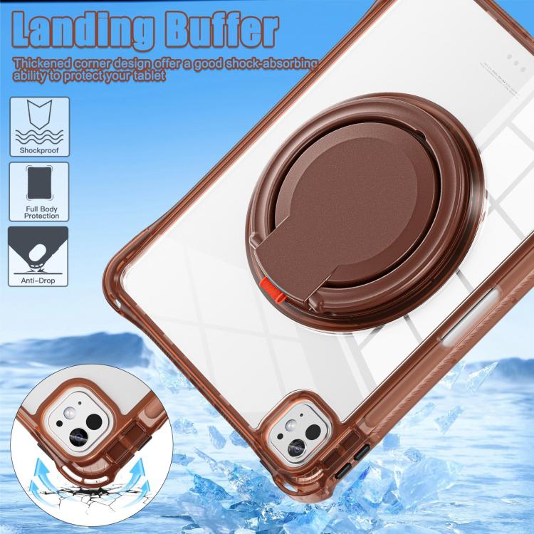 For iPad Pro 11 2024 Rotation Ring Handle TPU Hybrid Clear PC Tablet Case(Chocolate) - iPad Pro 11 2024 Cases by buy2fix | Online Shopping UK | buy2fix
