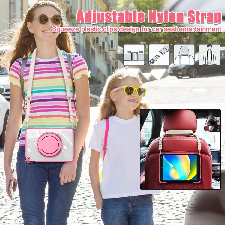 For iPad 10.2 2021 / 2020 / 2019 Rotation Ring Handle TPU Hybrid Clear PC Tablet Case(Red Rose) - iPad 10.2 Cases by buy2fix | Online Shopping UK | buy2fix