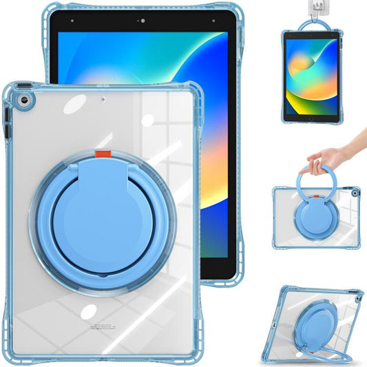 For iPad 10.2 2021 / 2020 / 2019 Rotation Ring Handle TPU Hybrid Clear PC Tablet Case(Light Blue) - iPad 10.2 Cases by buy2fix | Online Shopping UK | buy2fix