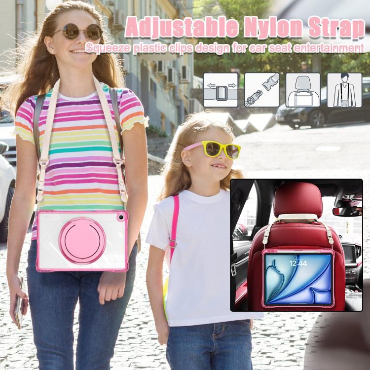 For Samsung Galaxy Tab A9+ Rotation Ring Handle TPU Hybrid Clear PC Tablet Case(Red Rose) - Galaxy Tab A9+ by buy2fix | Online Shopping UK | buy2fix