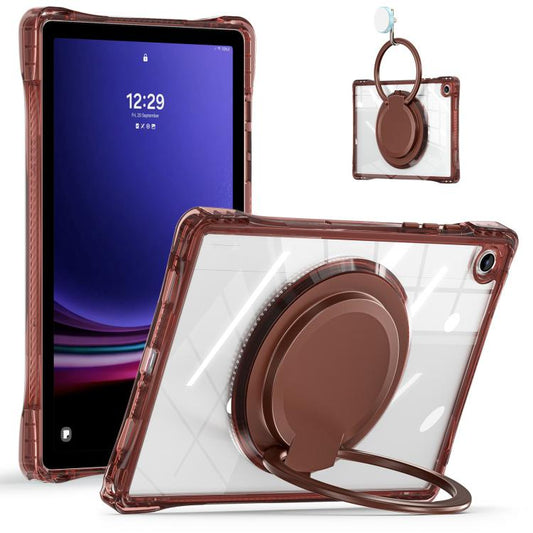 For Samsung Galaxy Tab A9+ Rotation Ring Handle TPU Hybrid Clear PC Tablet Case(Chocolate) - Galaxy Tab A9+ by buy2fix | Online Shopping UK | buy2fix