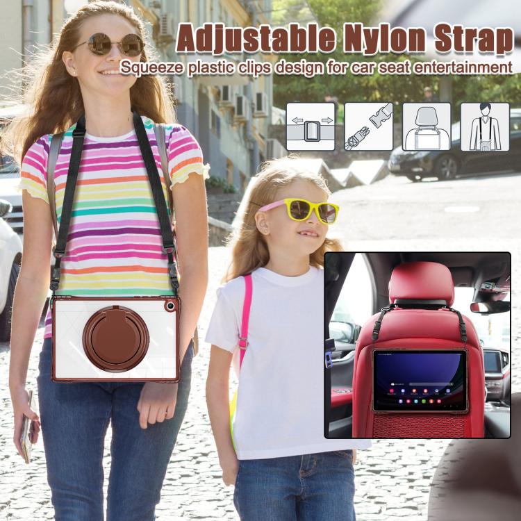 For Samsung Galaxy Tab A9+ Rotation Ring Handle TPU Hybrid Clear PC Tablet Case(Chocolate) - Galaxy Tab A9+ by buy2fix | Online Shopping UK | buy2fix