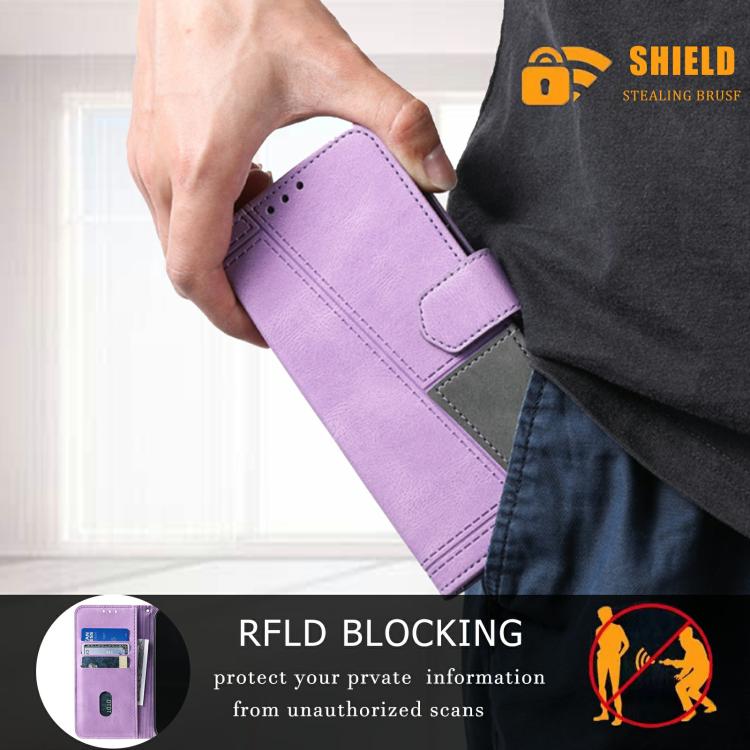 For iPhone 16e TTUDRCH Embossed Line Splicing Leather Phone Case(Purple) - iPhone 16e Cases by buy2fix | Online Shopping UK | buy2fix