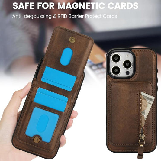 For iPhone 16 Pro Max Zipper Wallet Split MagSafe Leather Back Phone Case(Brown) - iPhone 16 Pro Max Cases by buy2fix | Online Shopping UK | buy2fix