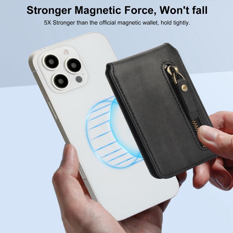 For iPhone 16 Pro Zipper Wallet Split MagSafe Leather Back Phone Case(Black) - iPhone 16 Pro Cases by buy2fix | Online Shopping UK | buy2fix