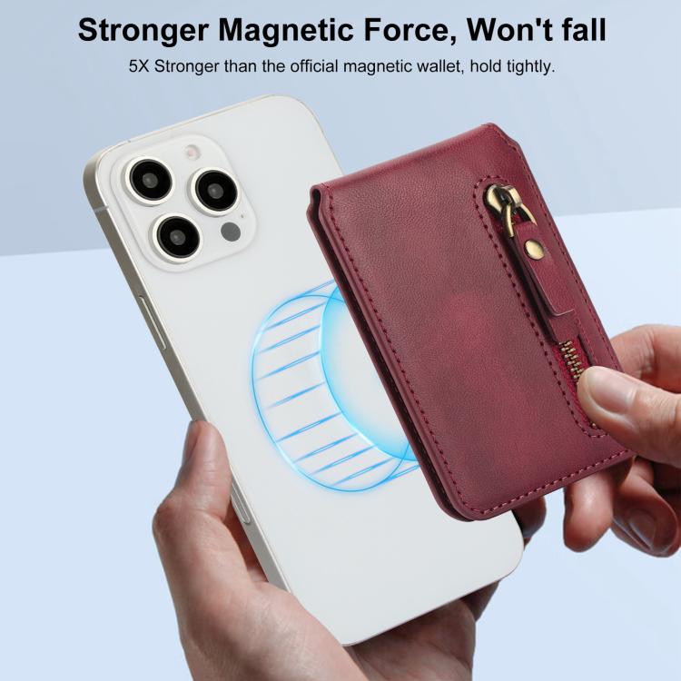 For iPhone 16 Pro Zipper Wallet Split MagSafe Leather Back Phone Case(Red) - iPhone 16 Pro Cases by buy2fix | Online Shopping UK | buy2fix