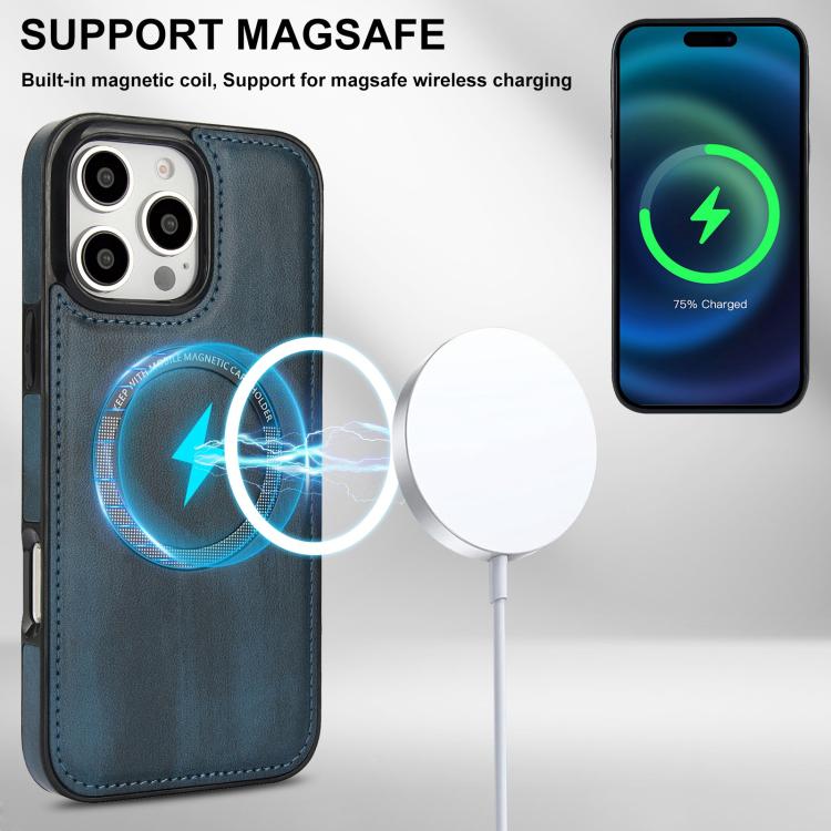 For iPhone 16 Pro Zipper Wallet Split MagSafe Leather Back Phone Case(Blue) - iPhone 16 Pro Cases by buy2fix | Online Shopping UK | buy2fix