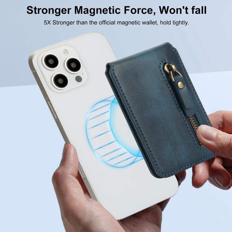 For iPhone 16 Pro Zipper Wallet Split MagSafe Leather Back Phone Case(Blue) - iPhone 16 Pro Cases by buy2fix | Online Shopping UK | buy2fix