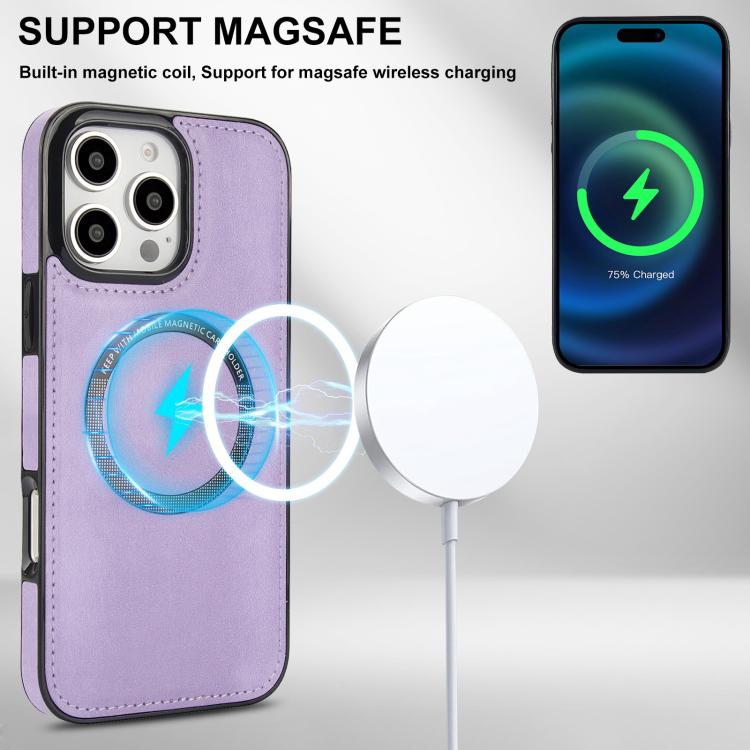 For iPhone 16 Pro Zipper Wallet Split MagSafe Leather Back Phone Case(Purple) - iPhone 16 Pro Cases by buy2fix | Online Shopping UK | buy2fix