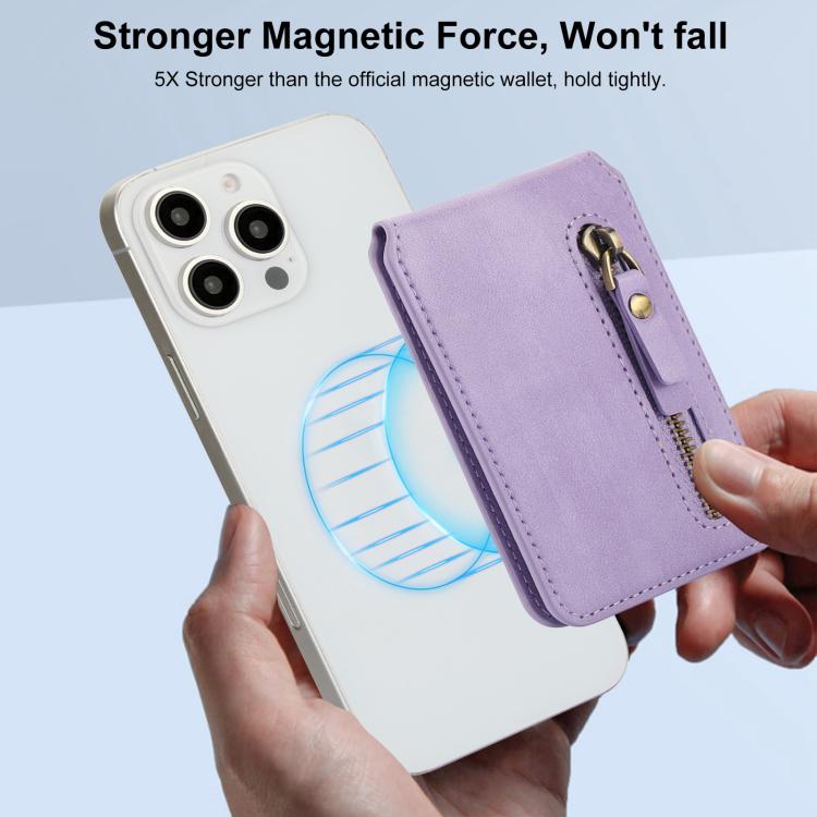 For iPhone 16 Pro Zipper Wallet Split MagSafe Leather Back Phone Case(Purple) - iPhone 16 Pro Cases by buy2fix | Online Shopping UK | buy2fix