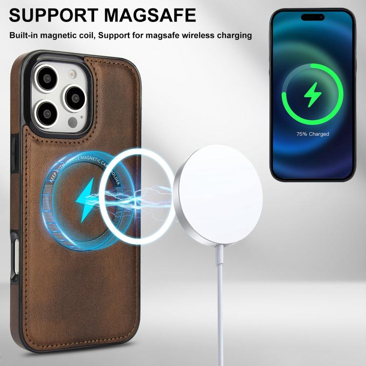 For iPhone 16 Pro Zipper Wallet Split MagSafe Leather Back Phone Case(Brown) - iPhone 16 Pro Cases by buy2fix | Online Shopping UK | buy2fix