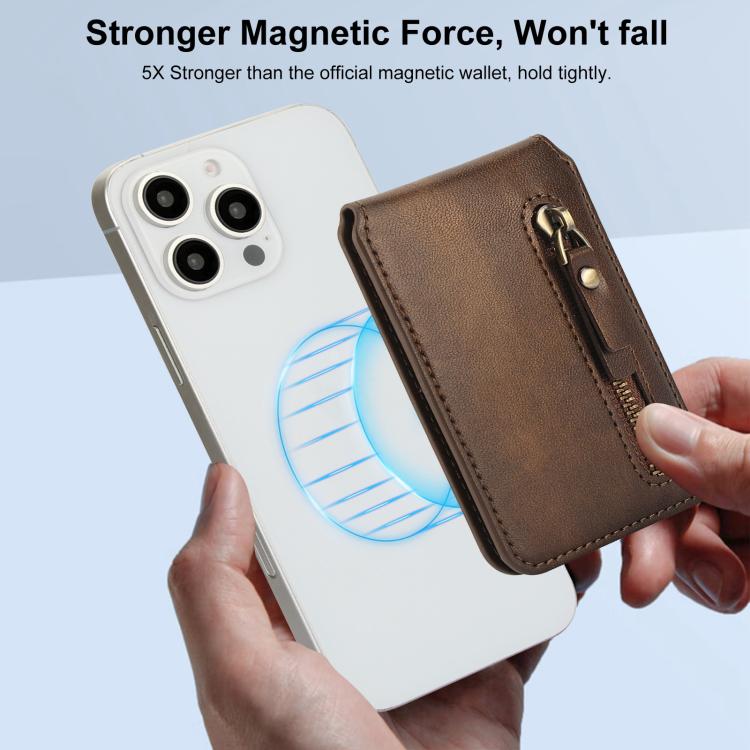 For iPhone 16 Pro Zipper Wallet Split MagSafe Leather Back Phone Case(Brown) - iPhone 16 Pro Cases by buy2fix | Online Shopping UK | buy2fix