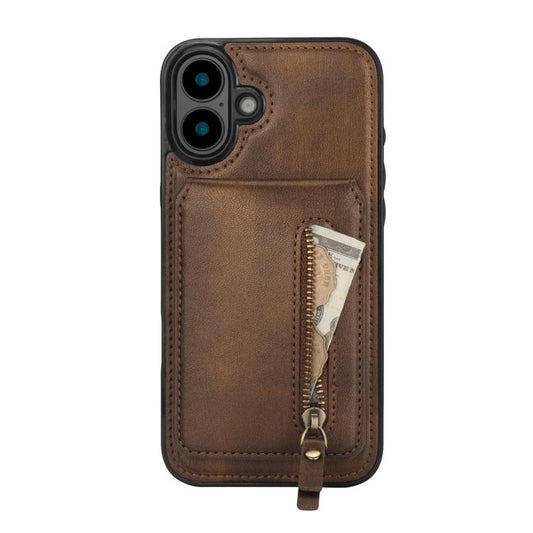 For iPhone 16 Plus Zipper Wallet Split MagSafe Leather Back Phone Case(Brown) - iPhone 16 Plus Cases by buy2fix | Online Shopping UK | buy2fix