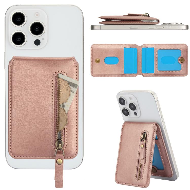 For iPhone 15 Pro Max Zipper Wallet Split MagSafe Leather Back Phone Case(Rose Gold) - iPhone 15 Pro Max Cases by buy2fix | Online Shopping UK | buy2fix