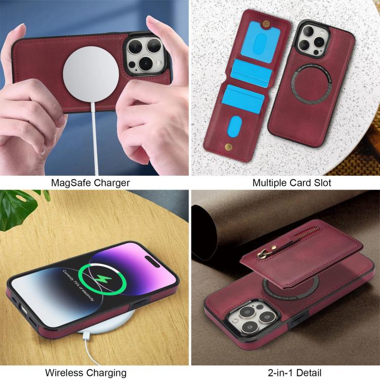 For iPhone 15 Pro Zipper Wallet Split MagSafe Leather Back Phone Case(Red) - iPhone 15 Pro Cases by buy2fix | Online Shopping UK | buy2fix