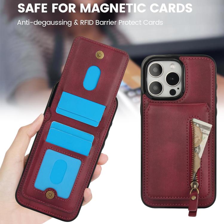 For iPhone 15 Pro Zipper Wallet Split MagSafe Leather Back Phone Case(Red) - iPhone 15 Pro Cases by buy2fix | Online Shopping UK | buy2fix