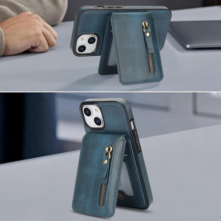 For iPhone 15 Zipper Wallet Split MagSafe Leather Back Phone Case(Blue) - iPhone 15 Cases by buy2fix | Online Shopping UK | buy2fix