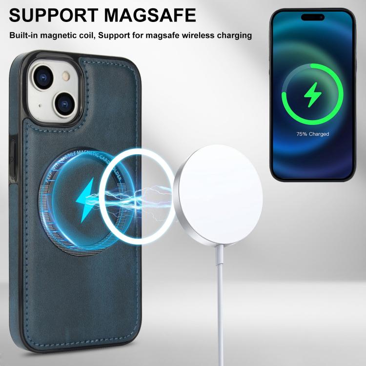 For iPhone 15 Zipper Wallet Split MagSafe Leather Back Phone Case(Blue) - iPhone 15 Cases by buy2fix | Online Shopping UK | buy2fix