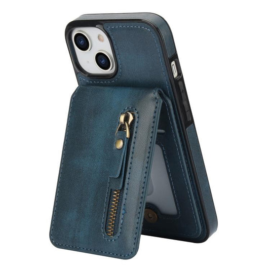 For iPhone 12 / 12 Pro Zipper Wallet Split MagSafe Leather Back Phone Case(Blue) - iPhone 12 / 12 Pro Cases by buy2fix | Online Shopping UK | buy2fix