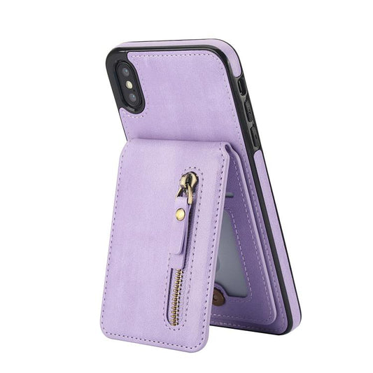 For iPhone X / XS Zipper Wallet Split MagSafe Leather Back Phone Case(Purple) - More iPhone Cases by buy2fix | Online Shopping UK | buy2fix