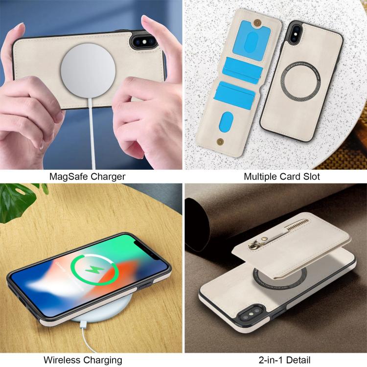For iPhone XR Zipper Wallet Split MagSafe Leather Back Phone Case(White) - More iPhone Cases by buy2fix | Online Shopping UK | buy2fix
