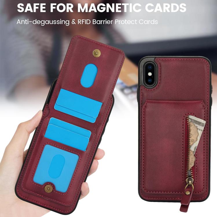 For iPhone XR Zipper Wallet Split MagSafe Leather Back Phone Case(Red) - More iPhone Cases by buy2fix | Online Shopping UK | buy2fix