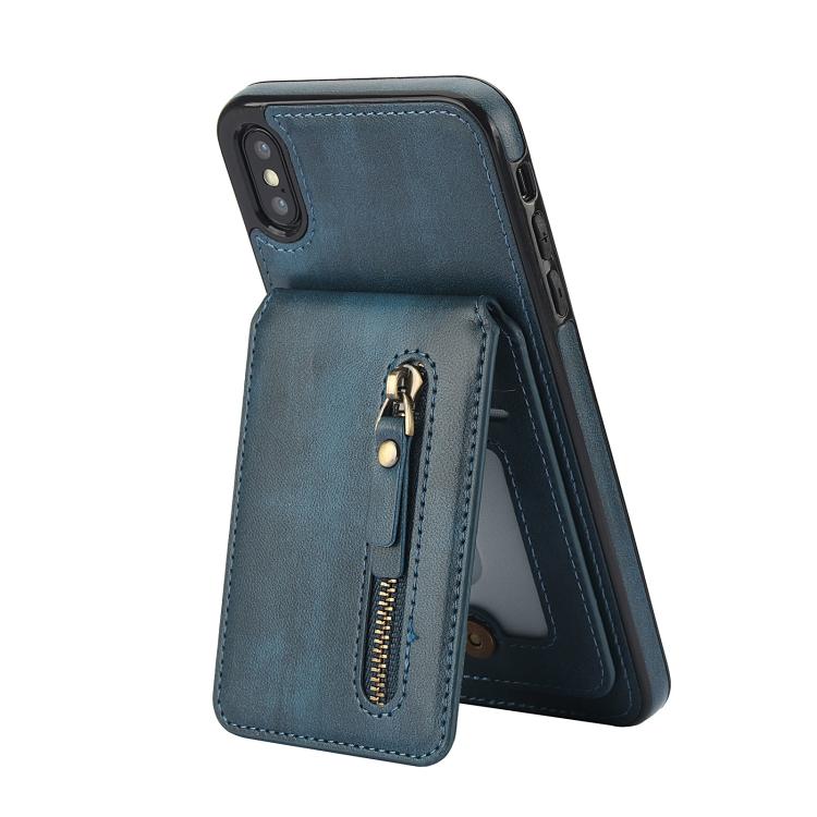 For iPhone XR Zipper Wallet Split MagSafe Leather Back Phone Case(Blue) - More iPhone Cases by buy2fix | Online Shopping UK | buy2fix