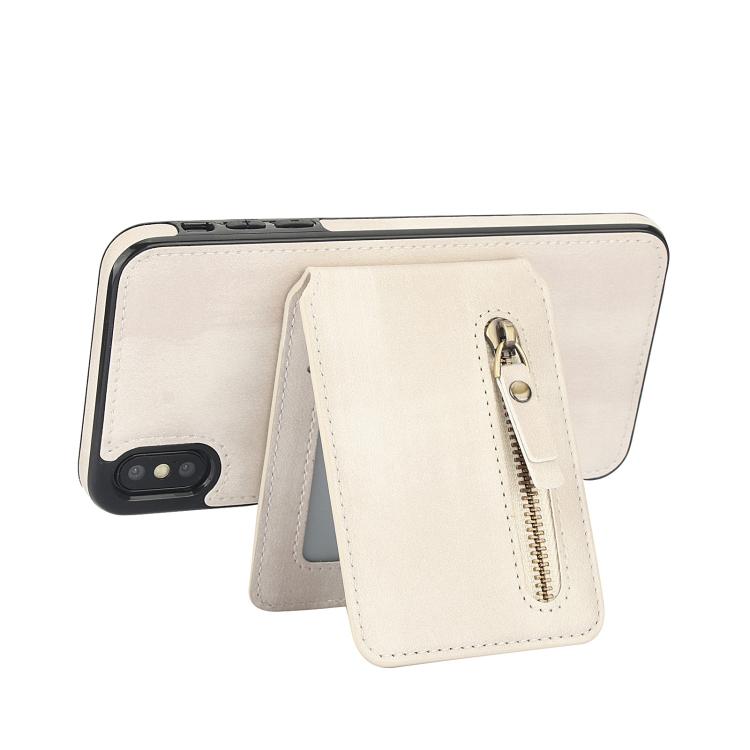 For iPhone XS Max Zipper Wallet Split MagSafe Leather Back Phone Case(White) - More iPhone Cases by buy2fix | Online Shopping UK | buy2fix