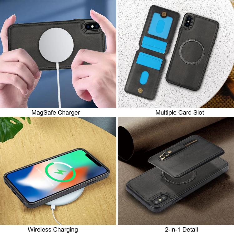 For iPhone XS Max Zipper Wallet Split MagSafe Leather Back Phone Case(Black) - More iPhone Cases by buy2fix | Online Shopping UK | buy2fix
